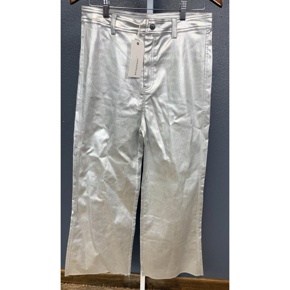 NEW Anniewear Denim Silver Wide Leg Pants Size XL Party Disco Raver Festival